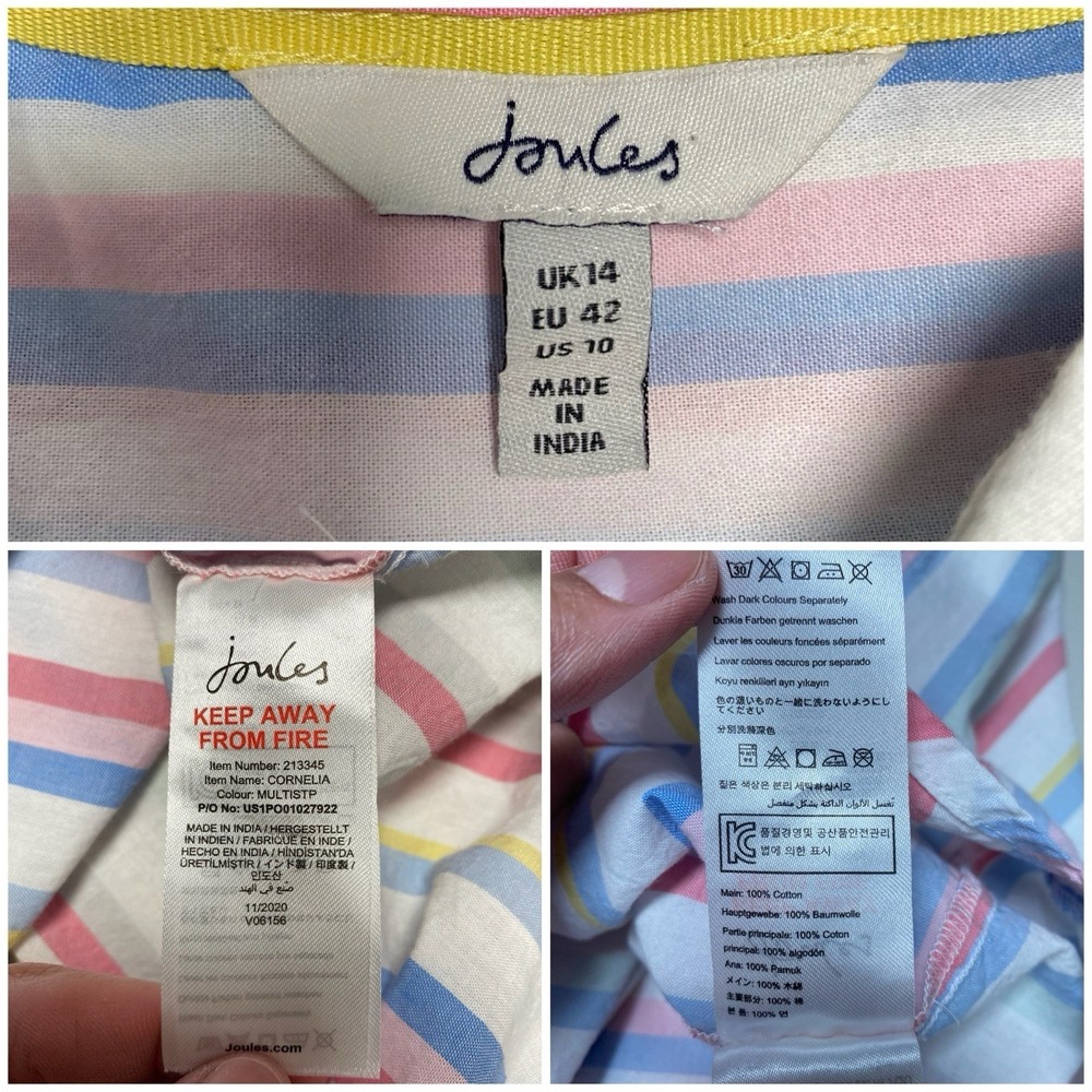 Joules Cornelia UK14 US10  Womens L/S Button Up Pastel Stripe Coastal Preppy - Picture 6 of 7